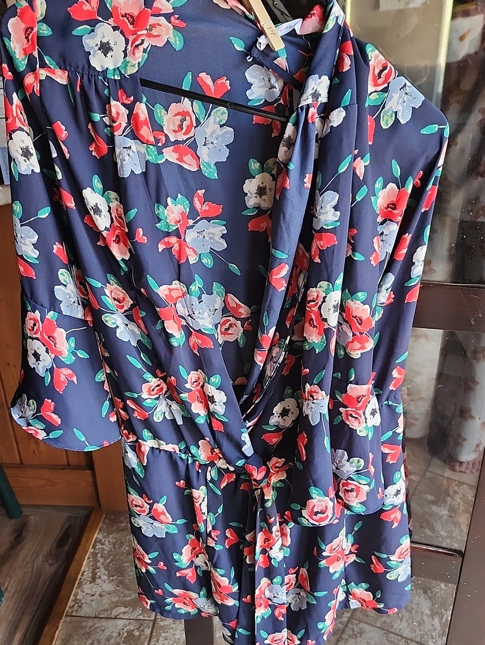 Carolina Belle Navy Floral Wrap Romper with Coral, White & Green